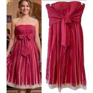 There is Only You & Me Size 0 Silk Pink Ribbon‎ Print Dress Girlhood Prom